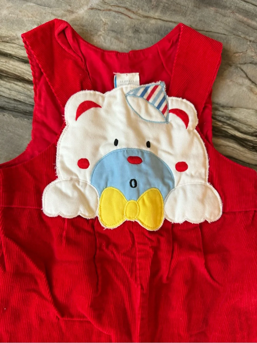 Vintage Red Corduroy Romper White Bear 6-9 M